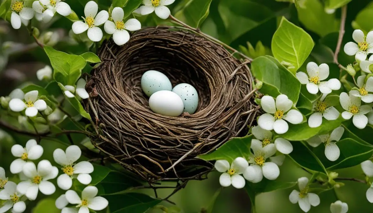 White bird eggs in nest