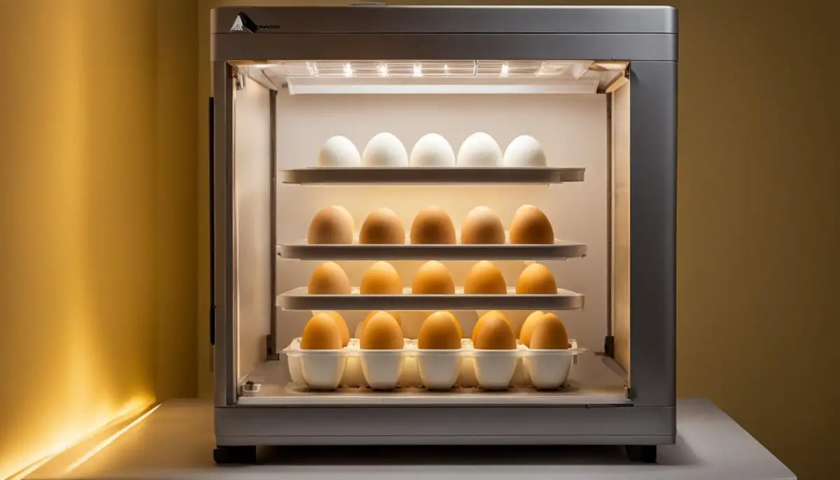 Chicken eggs in an incubator